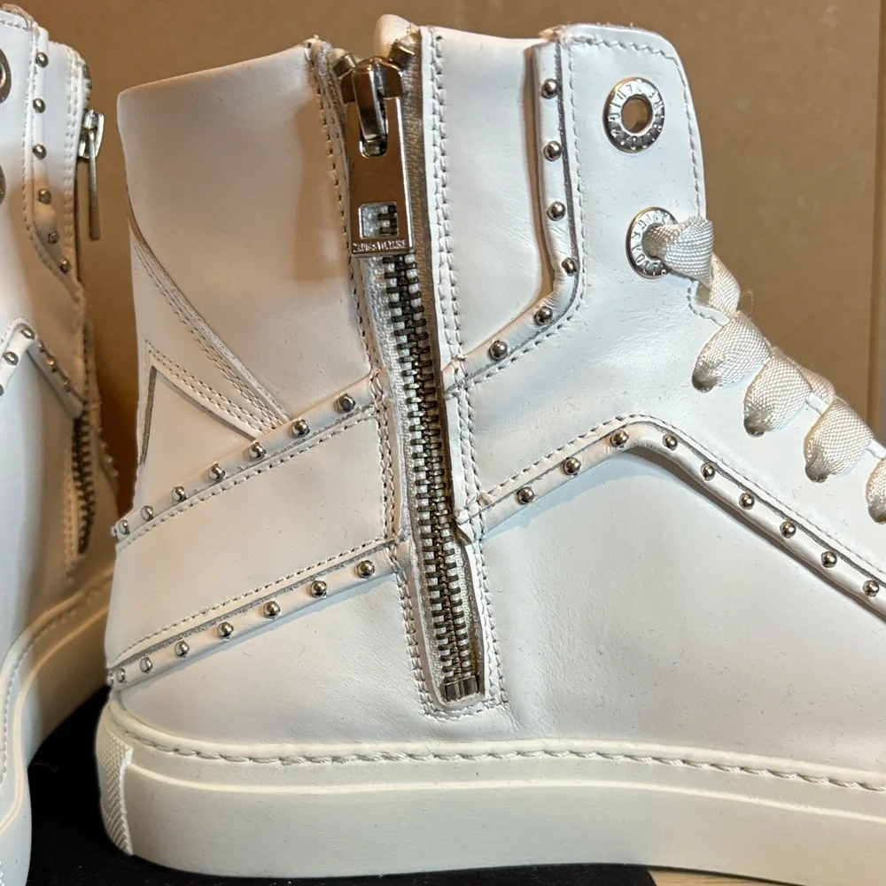 Zadig & Voltaire White Studded Leather High-Tops- 8 - Picture 5 of 13